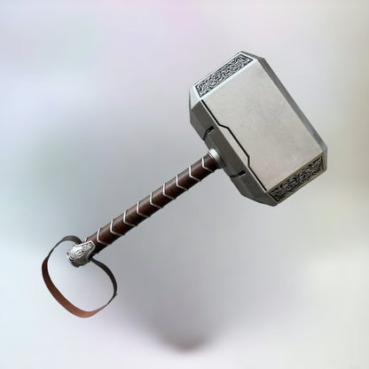 Thor's Hammer toy replica, made of rubber and plastic, with a total height of 44cm and a handle height of 30cm, displayed against a plain background
