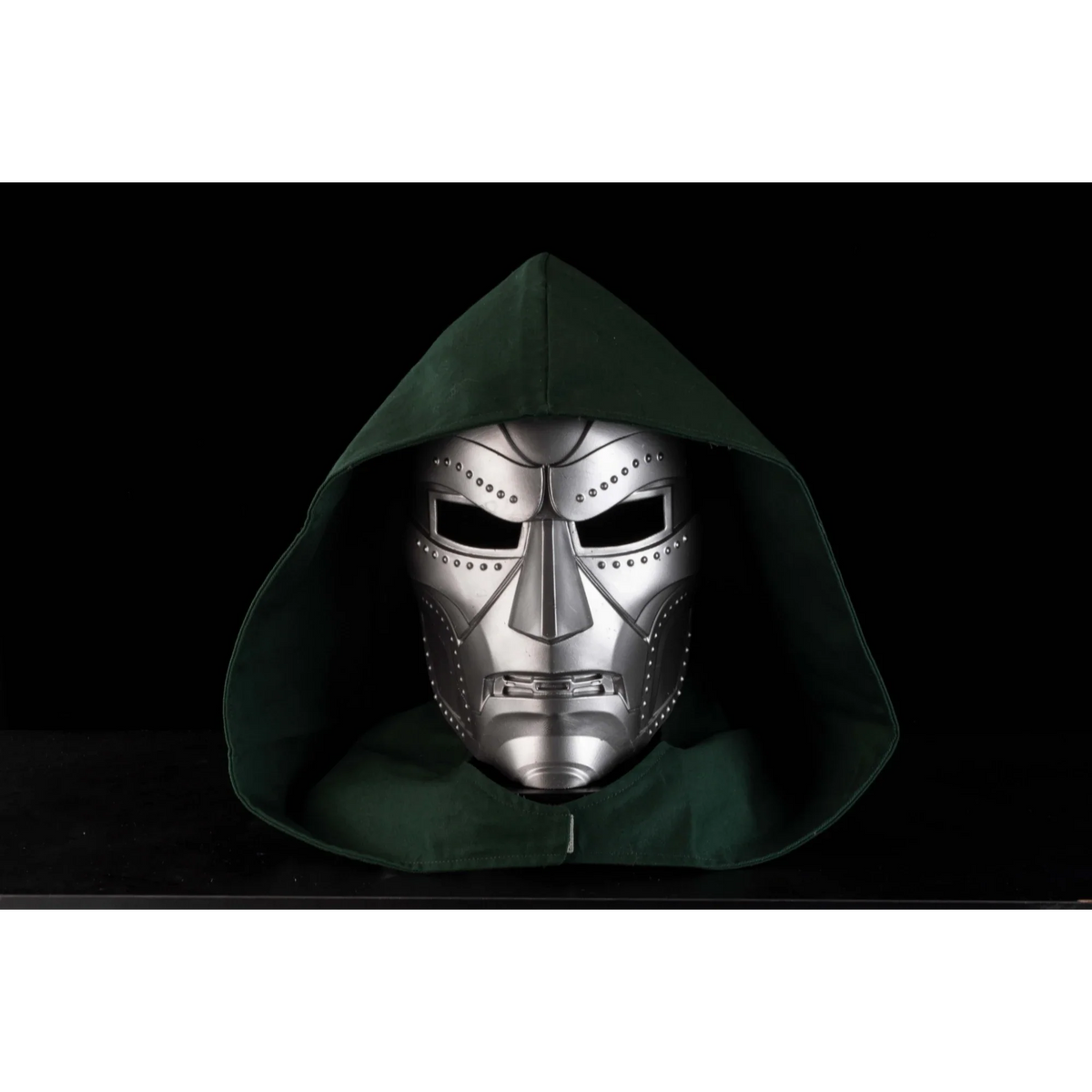 ZD Toys Doctor Doom role play mask worn, close-up.