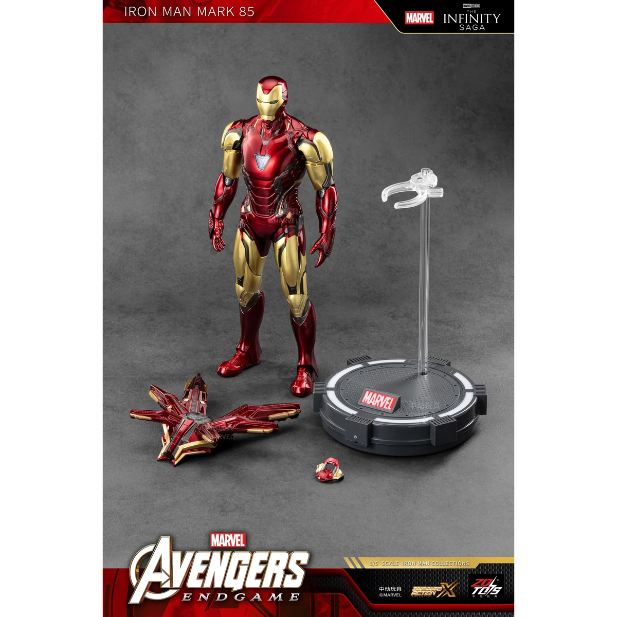 ZD Toys Iron Man Mark 85 LED action figure with its accessories.